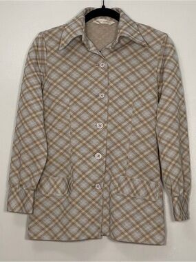 Vintage Koret Beige & Cream Plaid Trench Coat